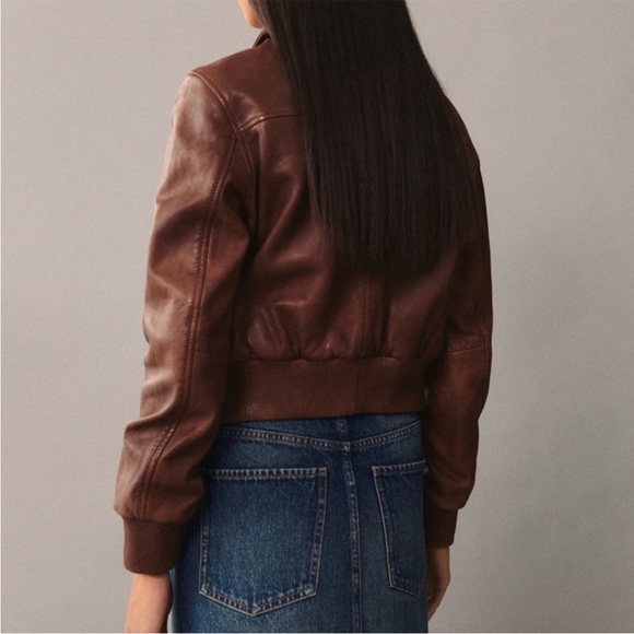 Mango 100% Leather Distressed Bomber Jacket - Picture 3 of 9